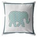 Palacedesigns 20 in. Elephant Indoor & Outdoor Throw Pillow Light Blue Gold & White PA3667615